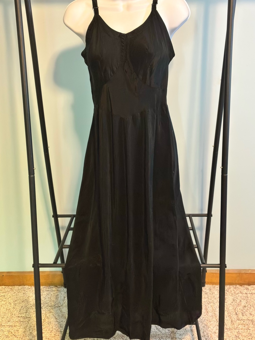 Vintage Black Slip Dress or Sleepwear Adjustable Straps
